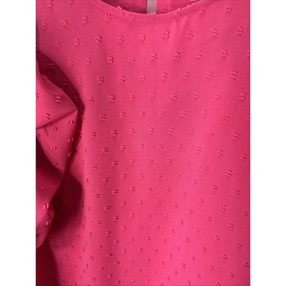 THML Woman’s Puff Sleeve Ruffle Neckline Pink Fuchsia Top Blouse Sz L - Picture 6 of 15